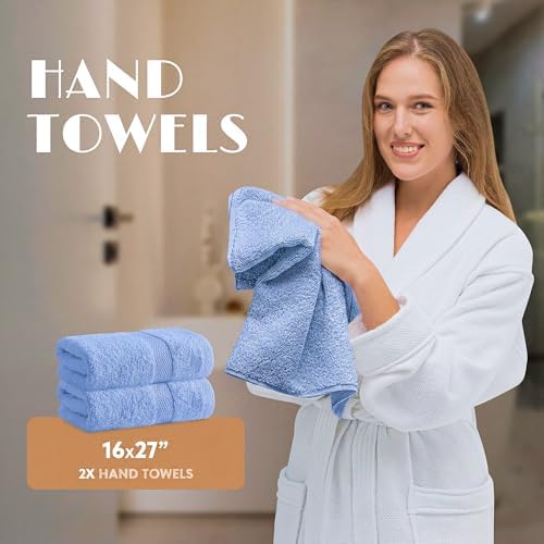 White Classic Light Blue Bath Towel Set of 6-100% Cotton Highly Absorbent Towels - Image 5