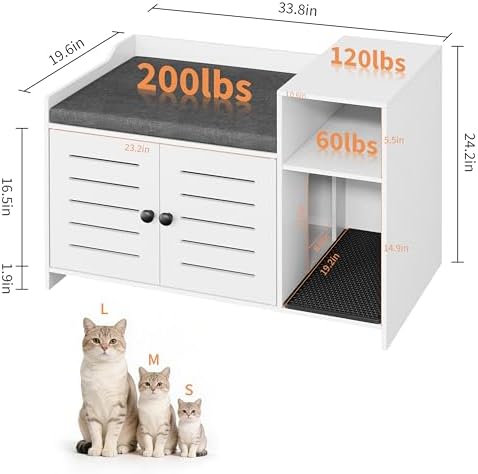 Jojoka Tall Cat Litter Box Enclosure, 33.8" Wood Hidden Litter Box Cabinet - Image 3
