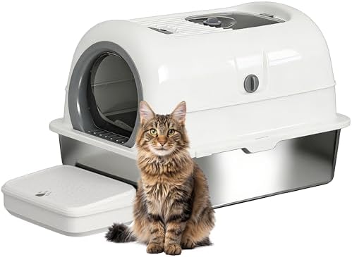Low Entry High Sided Large Enclosed Cat Litter Box, Stainless Steel Litter Pan by Unknown