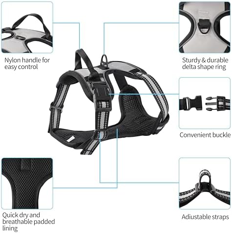 Gray No-Pull Dog Harness with 2 Leash Clips，Soft Padded Vest - Image 2