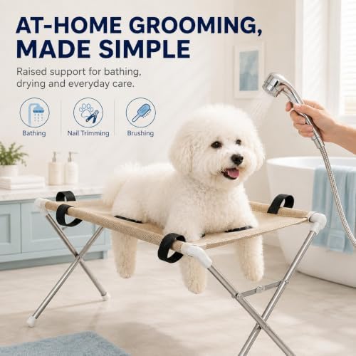 Pet Grooming Hammock with Stand, Foldable Dog Bath Table，Pink - Image 2
