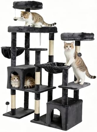 Upgraded 64.5 Inch Multi Cat Tree 3 Perches 2 Beds 2 Baskets Grey by Unknown