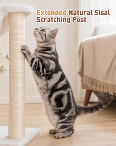 34" Modern Cat Tree with Large Hammock, Extra-Long Scratching Post - Image 5