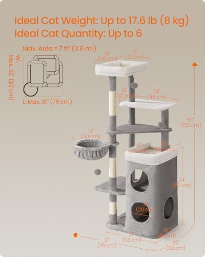 Feandrea Cat Tree Indoor, Dove Gray - Image 5
