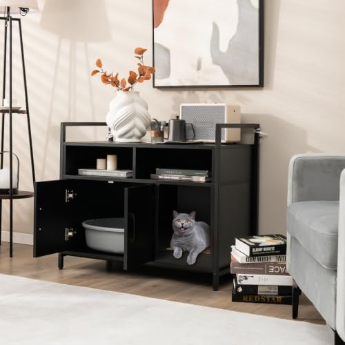 GIANTEX Cat Litter Box Enclosure, Hidden Cat Cabinet Furniture - Image 4
