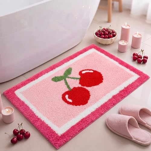 Boao Pink Cherry Bathroom Rug Tufted Non-Slip Bath Mat, 24 x16 Inches by Boao
