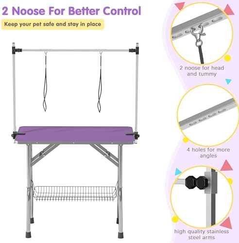 Lyromix 42'' Stainless Steel Pet Dog Grooming Table, Arm/Noose/Tray - Image 3