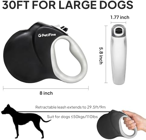 PetiFine Retractable Dog Leash for Large Dogs up to 50kg, 30FT Long Leash - Image 6