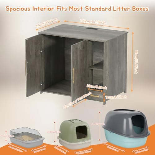 Hidden Cat Litter Box Enclosure Furniture – Large Dog-Proof Litter Box Cabinet - Image 2