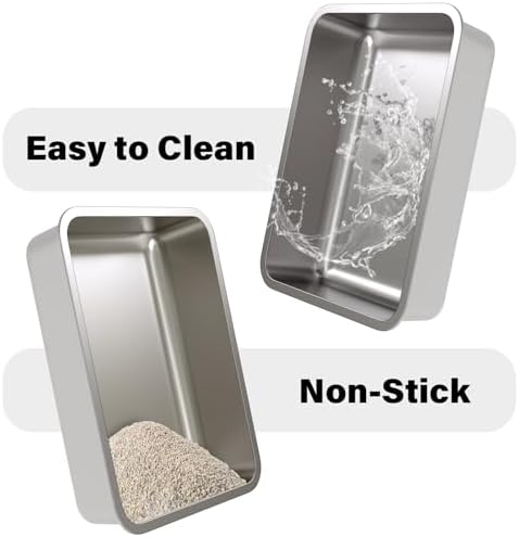 Stainless Steel Cat Litter Box 2Pack, Medium Metal Cat Litter Box, Steel - Image 4