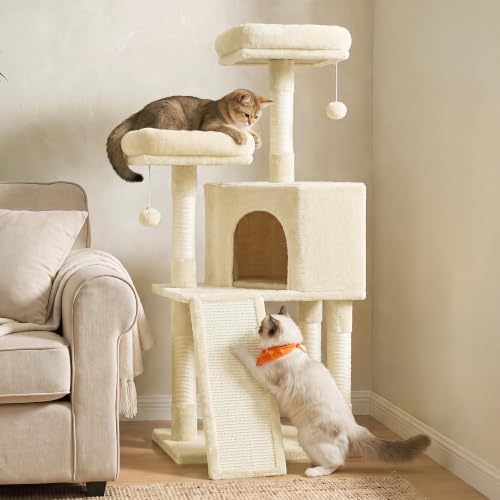 Feandrea Cat Tree, 45.3-Inch Cute Cat Tower, Plush Climbing Condo by FeandreabySONGMICSHOME