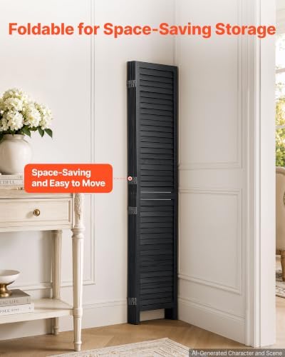 VEVOR Wood Room Divider 4 Panels 67 in Wood Folding Privacy Screen Black | - Image 5
