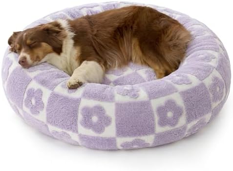 LE SURE Shown on TV Jacquard Donut Dog Beds Large, Flower Checks 36x36x8in by Lesure