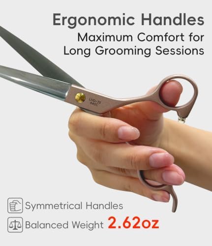 7'' Dog Straight Scissors for Grooming 440C Stainless Steel Rose Gold - Image 6