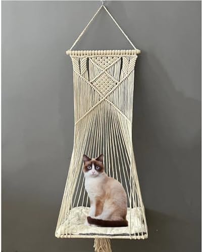 Macrame Hanging Cat Hammock Bed Cat Swing House Space Saving Window Perch - Image 5
