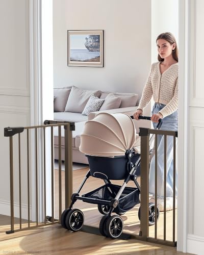 Cumbor 30-46" Baby Gate for Stairs, Auto Close Dog Gate for the House Brown by Cumbor