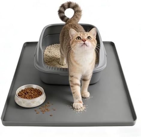Silicone Cat Litter Mat 24x20 in Waterproof Litter Box Mat Leak-Proof Thick by LWFCOEE