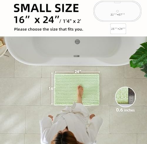 TYUU Waffle Bath Mat, Small Boho Bathroom Rugs Non Slip 24x16 Pale Green - Image 2