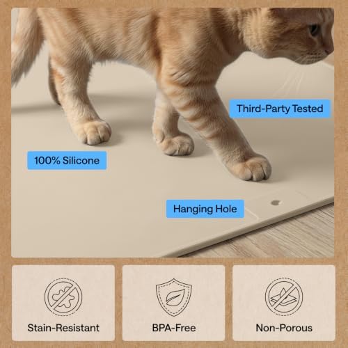 GORILLA GRIP Cat Litter Box Mat, Easy Clean Silicone Mats, 24x15 Beige - Image 6