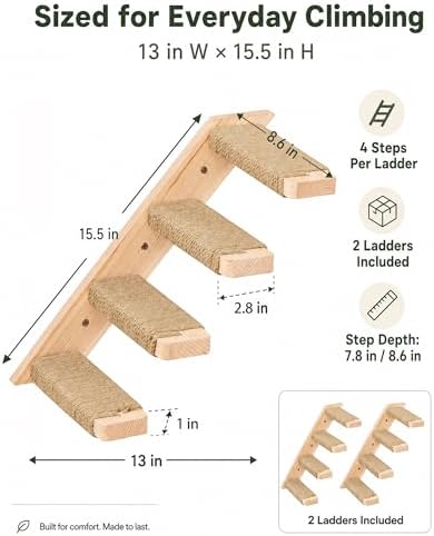 Cat Climbing Stair Shelf, Wall Mounted Reversible Ladder 2PCS 4 Steps - Image 5