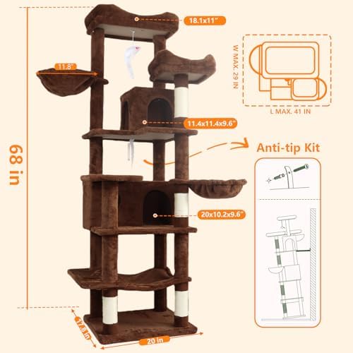 68 Inches Multi-Level Large and Tall Cat Tree Tower - Image 2