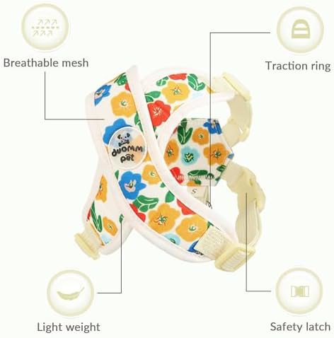 Patas Lague Dog Harness Small Sized Dog Pet Vest Leash Set Floral Yellow S - Image 3