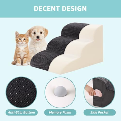 Oiilores Dog Stairs for Small Dogs 15" H, 3-Step Dog Steps Ramp for Couch Sofa - Image 5