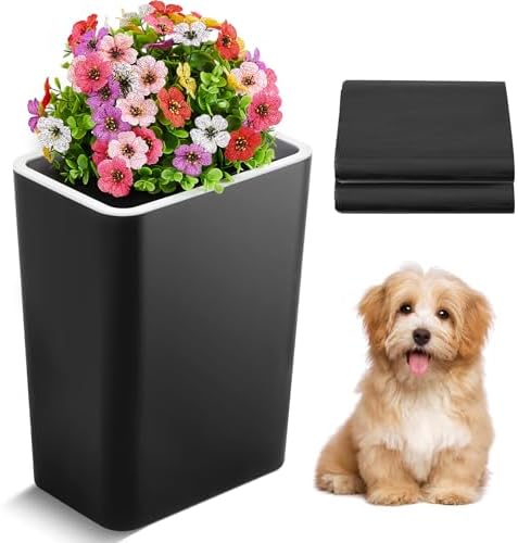 Jingmore Dog Poop Trash Can Outside 3.96 Gal/15 L, Colorful Flower Black by Jingmore