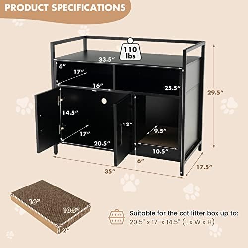 GIANTEX Cat Litter Box Enclosure, Hidden Cat Cabinet Furniture - Image 3