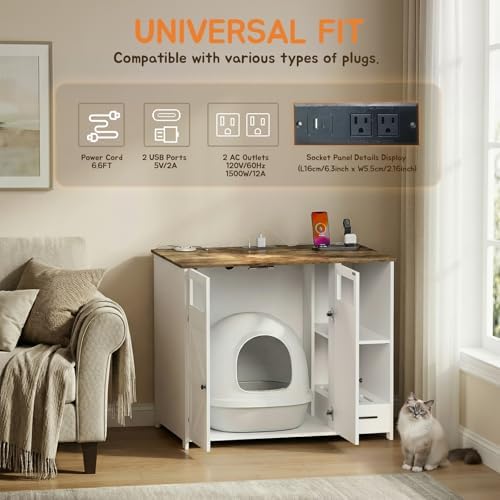 Hidden Cat Litter Box Enclosure Furniture – Large Dog-Proof Litter Box Cabinet - Image 5