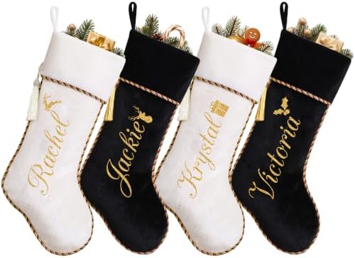 Personalized Christmas Stockings with Names 3 Pack Black White by Ugiftcorner