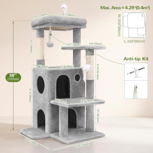 Globlazer Cat Tree Tower for Indoor Cats Large Adult, Light Grey - Image 5