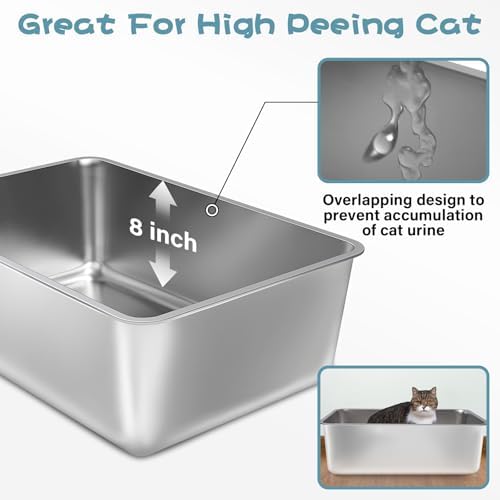 Stainless Steel Litter Box XXL, Metal Litter Boxes 8 inch Deep - Image 2