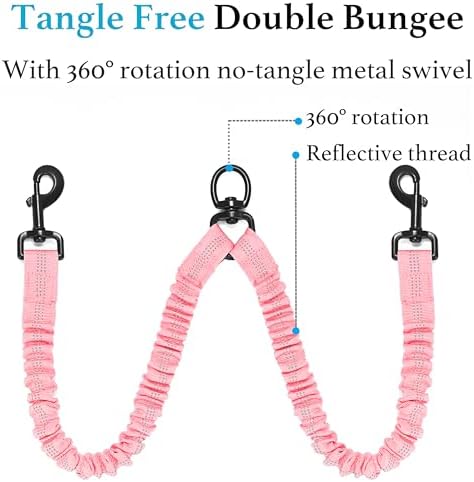 iYoShop Double Dog Leash, 360° Swivel, No Tangle, Baby Pink - Image 5