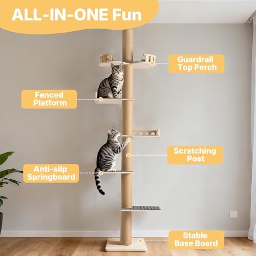 Veehoo Floor to Ceiling Cat Tree, 61-110" Adjustable Tall Tension Cat Tower - Image 5