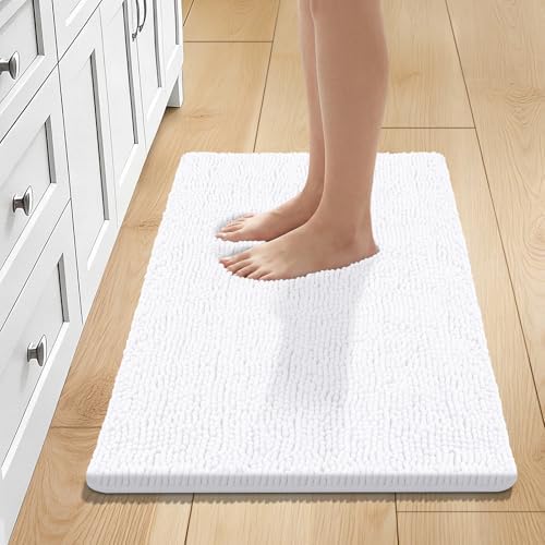 Bcoimo Bath Rug Mat, Chenille Extra Soft White Bathroom Floor Shower Tub Mat by Bcoimo