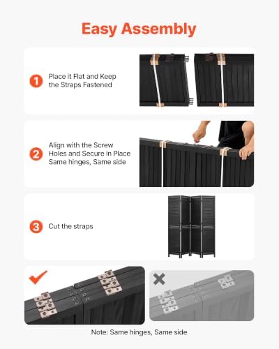VEVOR Wood Room Divider 4 Panels 67 in Wood Folding Privacy Screen Black | - Image 4