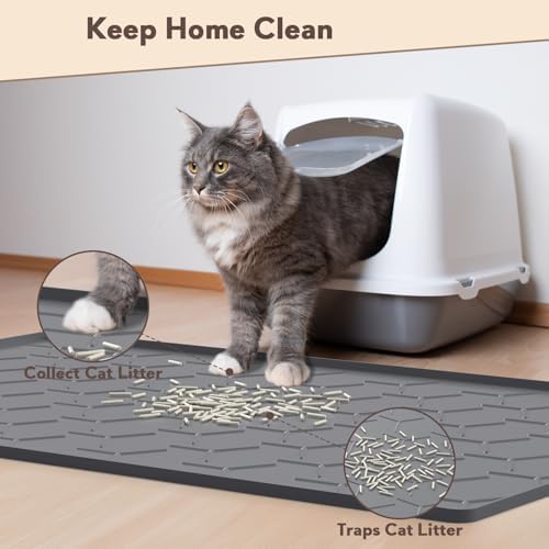 Garoopion Silicone Cat Litter Mat 34×22 inch, Dark Gray - Image 3