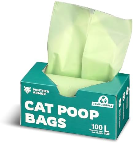Panther Armor Cat Litter Bags, 100 Large Compostable Unscented Poop Bags by PantherArmor