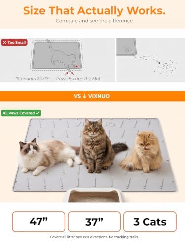 Silicone Cat Litter Mat Large 47"x37", Traps Litte&Easy to Clean，Gray - Image 4