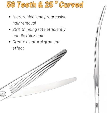 7.5in 25° Curved 56 Teeth Thinning Dog Grooming Scissors - Image 2