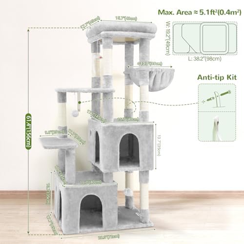 Globlazer Heavy Duty Cat Trees for Big Cats Maine Coon, Cloud Grey - Image 6
