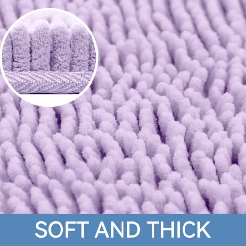 Bcoimo Bath Rug Mat, Chenille Extra Soft Lavender Bathroom Floor Shower Mats - Image 3
