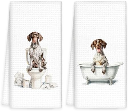 Funny German Shorthaired Pointer Dog Hand Towels Set of 2, Gifts by OINDADE