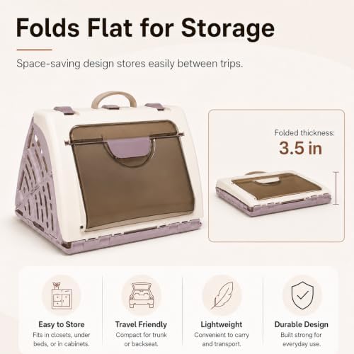 Hard-Sided Cat Carrier for Large Cats up to 16 lbs, Foldable PP Plastic Pet - Image 3