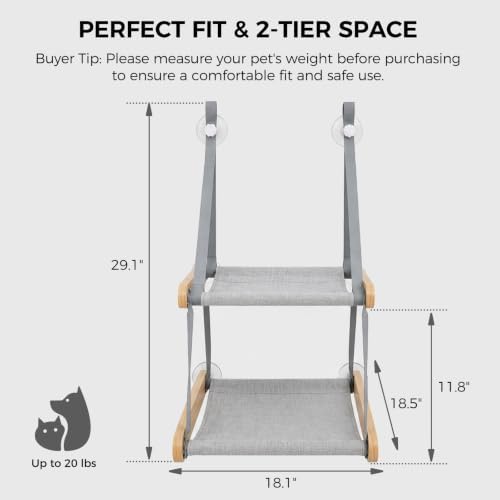 PEQULTI Cat Window Perch, 2 Tier Cat Window Hammock - Image 2