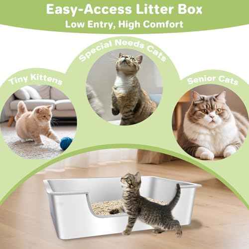 2-Pack Low Entry Litter Box for Senior Disabled & Injured Cats, Stainless Steel - Image 2