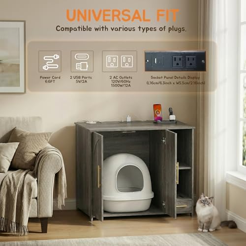 Hidden Cat Litter Box Enclosure Furniture – Large Dog-Proof Litter Box Cabinet - Image 5