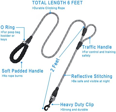 Plutus Pet Rope Dog Leash 6ft Long, Heavy Duty, Reflective Double Handle Leash - Image 2