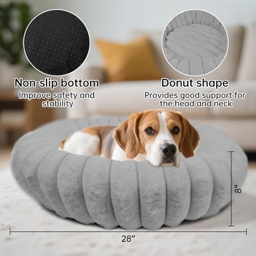 Donut Small Medium Dog Bed Washable Kitty & Puppy Bed, 28ins Grey - Image 2
